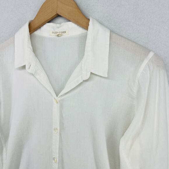 EILEEN FISHER Top S Cotton Woven Jersey Panels Shirt Button Up Long Sleeve White - Picture 6 of 13